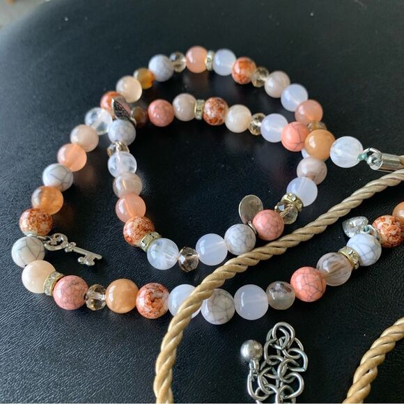 Chico’s Beaded Rhinestone Rope Charm Necklace Multi-Color Marble Crackle 36”+4”L - Picture 10 of 12